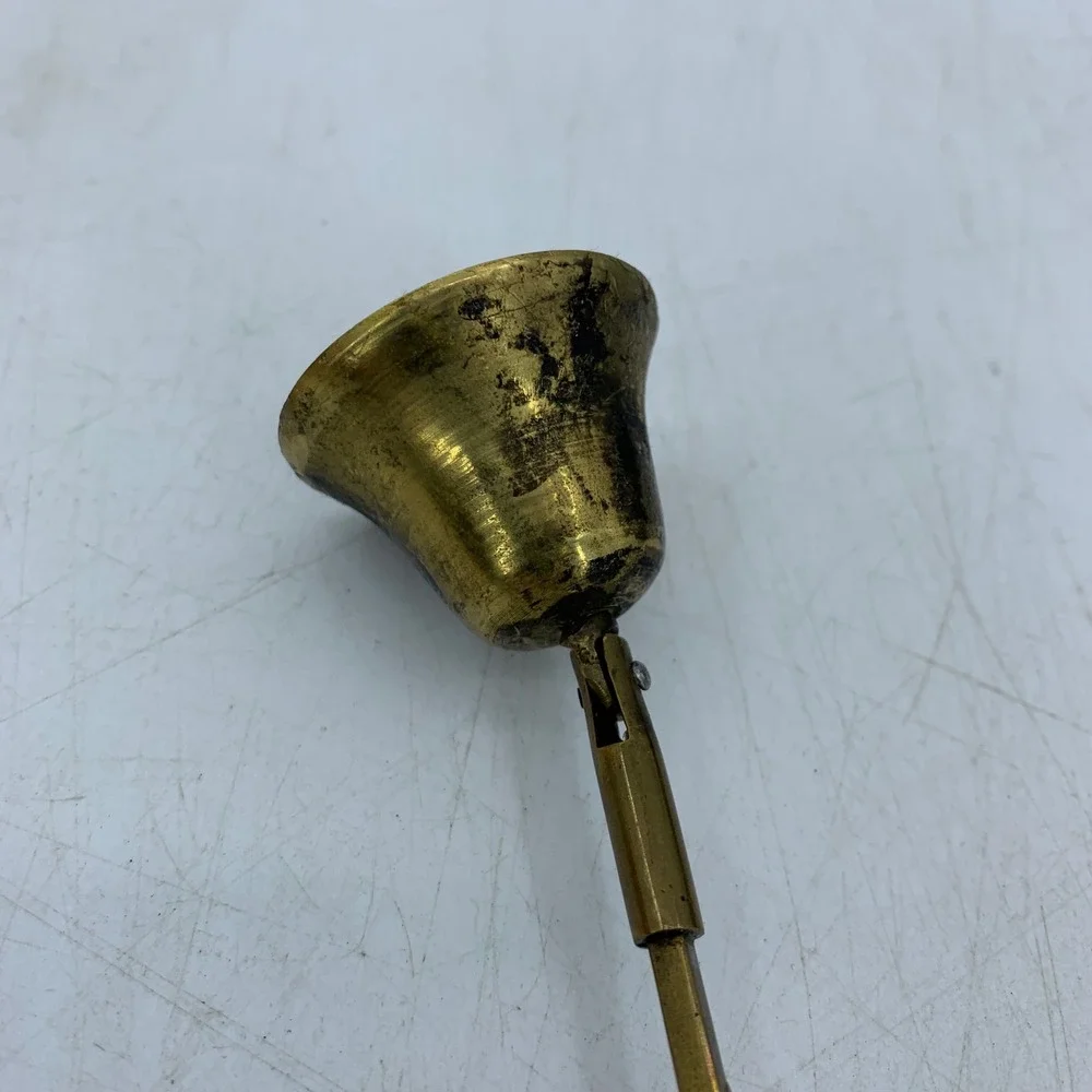 Vtg Brass Candle Snuffer Turned Wood Handle Swivel Bell Hearth Prim Farmhouse